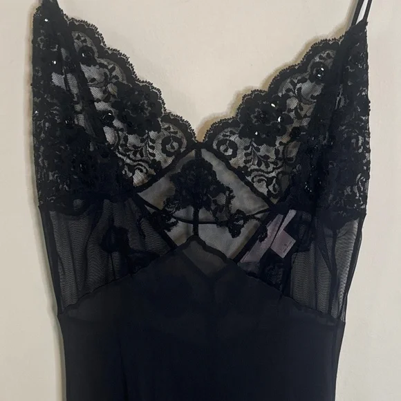 Vintage Y2K Victorias Secret Black Silk Sip Dress Small - Picture 3 of 6